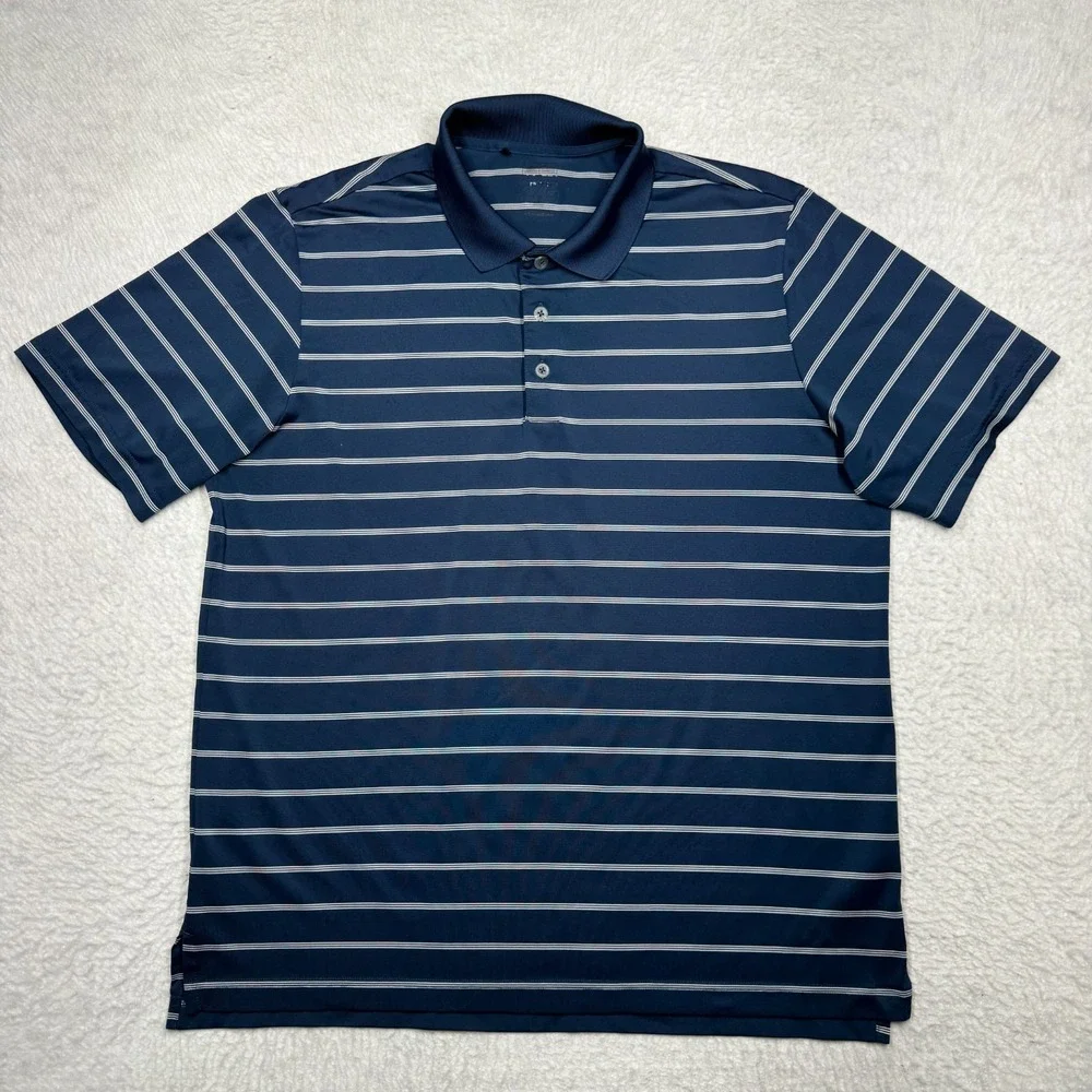 Adidas Pure Motion Golf Polo Shirt Striped Short Sleeve Blue Men's Size Large